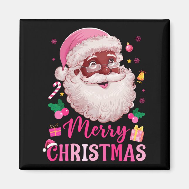 Imã Merry Christmas Santa Claus Black Afro African Ame (Frente)