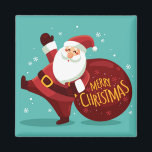Imã Merry Christmas: Santa Claus Holding Sack of Gifts<br><div class="desc">Merry Christmas: Santa Claus Holding Sack of Gifts</div>