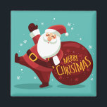 Imã Merry Christmas: Santa Claus Holding Sack of Gifts<br><div class="desc">Merry Christmas: Santa Claus Holding Sack of Gifts</div>