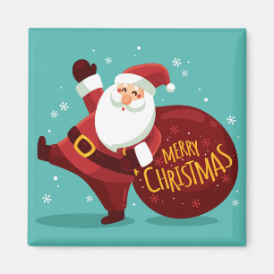 Imã Merry Christmas: Santa Claus Holding Sack of Gifts