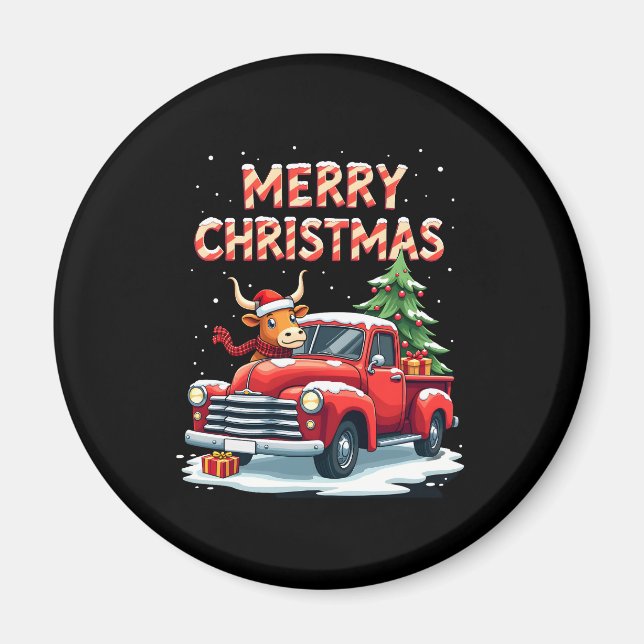 Imã Merry Christmas Scottish Highland Cow Xmas Farm An (Frente)