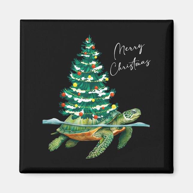 Imã Merry Christmas Sea Turtle Xmas Tree Lights Pjs Me (Frente)