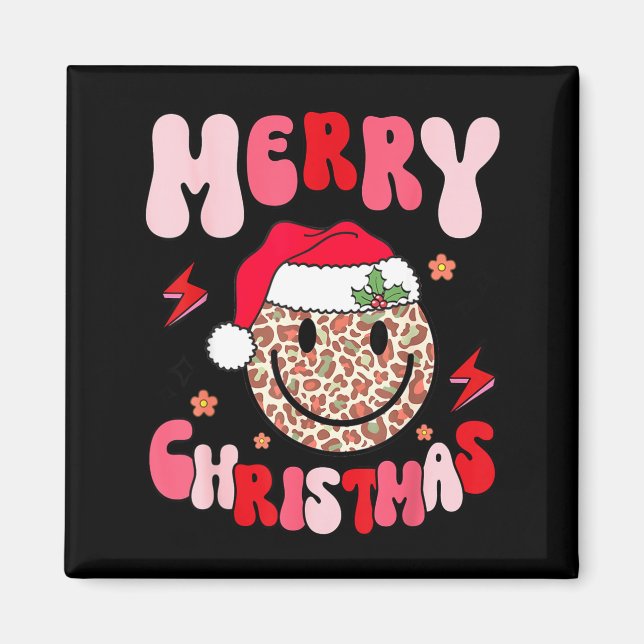 Imã Merry Christmas Smile Face Santa Claus Hat Groovy  (Frente)