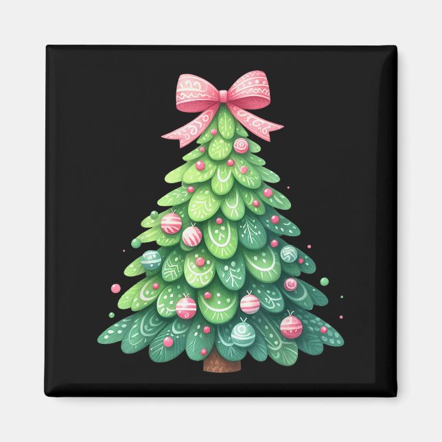 Imã Merry Christmas Tree With Coquette Bow Xmas Holida (Frente)