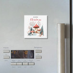 Imã Merry Christmas Watercolor Winter Woodland<br><div class="desc">Para a família no Natal. Feliz Natal,  aquarela de inverno,  imã de geladeira de madeira de inverno para adicionar um pouco de alegria de Natal à sua cozinha. Mantenha o texto do design 'Feliz Natal' como está ou edite.</div>