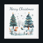 Imã Merry Christmas Watercolor Winter Woodland<br><div class="desc">Para a família no Natal. Feliz Natal,  aquarela de inverno,  imã de geladeira de madeira de inverno para adicionar um pouco de alegria de Natal à sua cozinha. Mantenha o texto do design 'Feliz Natal' como está ou edite.</div>