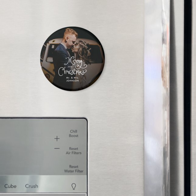 Imã Merry Christmas Whimsical Script  Foto Personaliza (In Situ (Fridge))