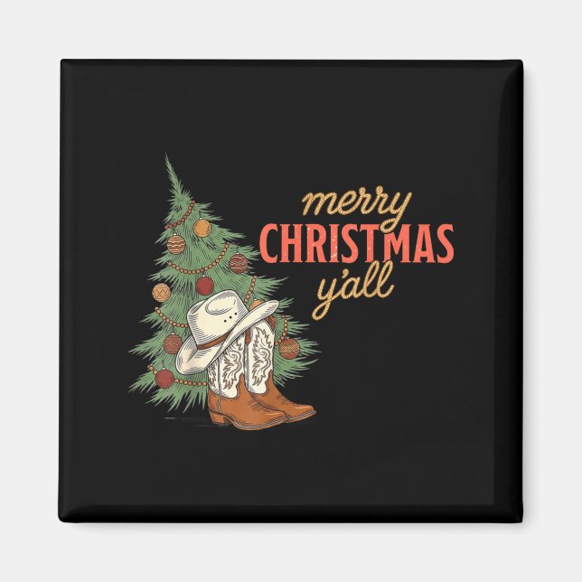 Imã Merry Christmas Y’all Western Cowboy Holiday Men W (Frente)