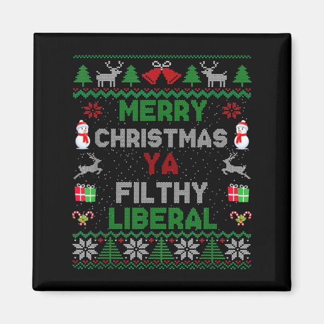 Imã Merry Christmas Ya Filthy Liberal Ugly Knit  (Frente)