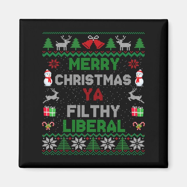 Imã Merry Christmas Ya Filthy Liberal Ugly Knit Long S (Frente)
