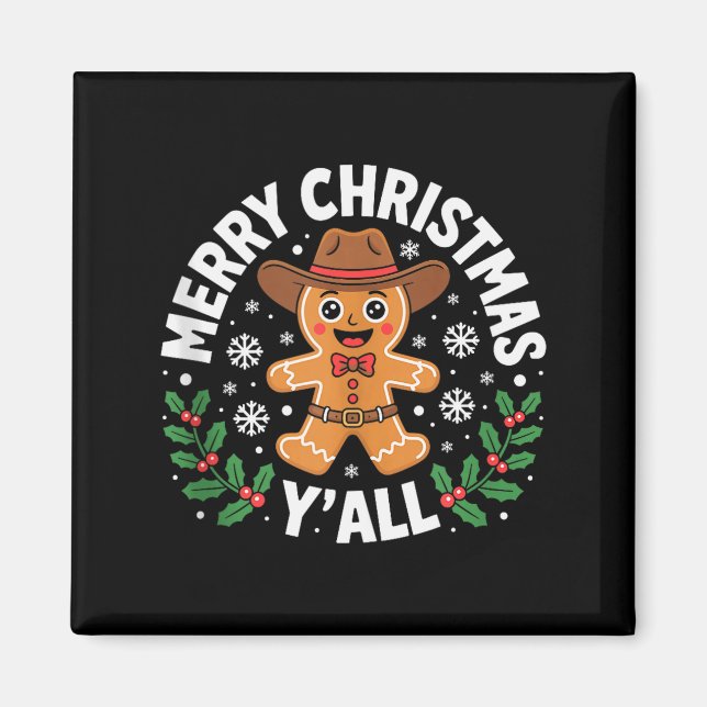 Imã Merry Christmas Yall Gingerbread Cowboy Howdy West (Frente)