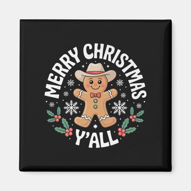 Imã Merry Christmas Yall Gingerbread Cowboy Howdy West (Frente)