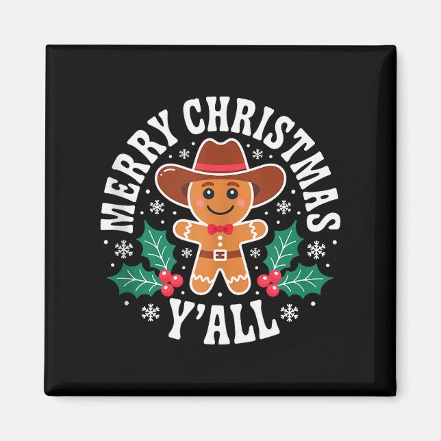 Imã Merry Christmas Yall Gingerbread Cowboy Howdy West (Frente)