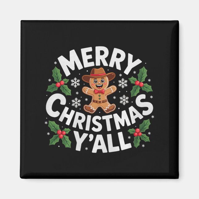 Imã Merry Christmas Yall Gingerbread Cowboy Howdy West (Frente)