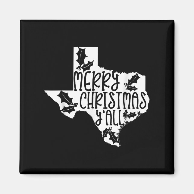 Imã Merry Christmas Yall Texas Mistletoe White Graphic (Frente)