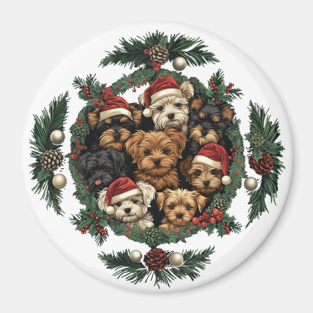 Imã Merry Christmas Yorkshire Terrier Dogs (Frente)