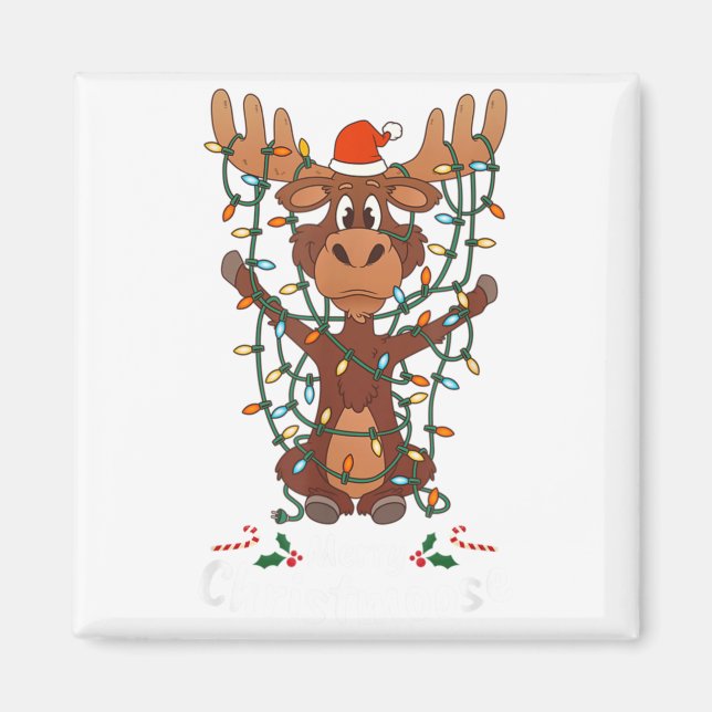 Imã Merry Christmoose Christmas Mooses Xmas Tree Light (Frente)