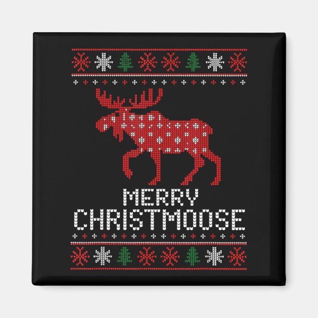 Imã Merry Christmoose Funny Christmas Moose Sweater An (Frente)