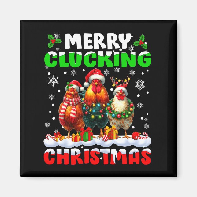 Imã Merry Clucking Christmas Funny Chicken Santa Hat X (Frente)