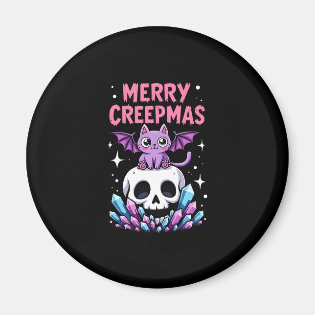 Imã Merry Creepmas Cat Pastel Goth Christmas Skull T-S (Frente)
