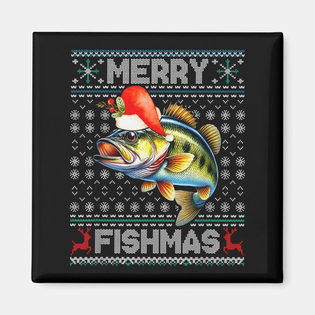 Imã Merry Fishmas Christmas Holiday Santa Fishing Xmas (Frente)