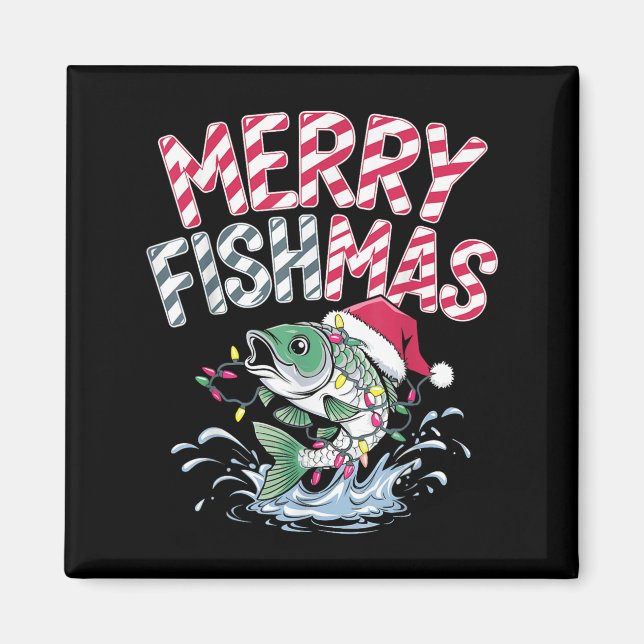 Imã Merry Fishmas Santa Fishing Lovers Funny Fisherman (Frente)