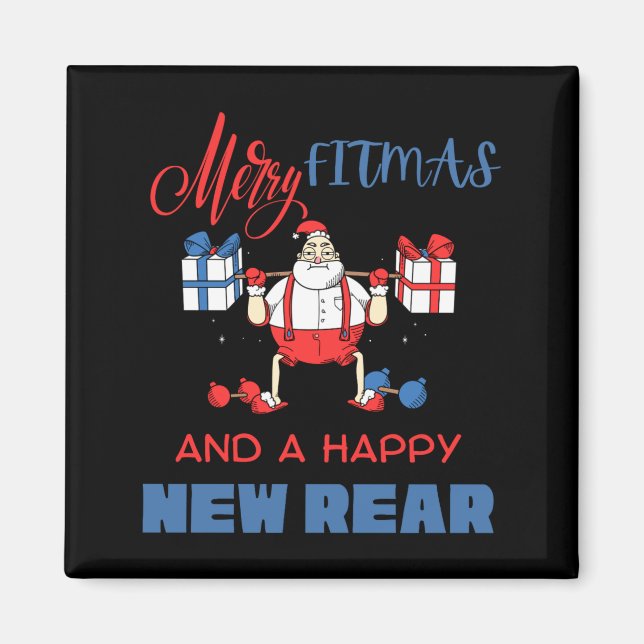 Imã Merry Fitmas A Happy New Rear Gym Fitness Xmas T S (Frente)
