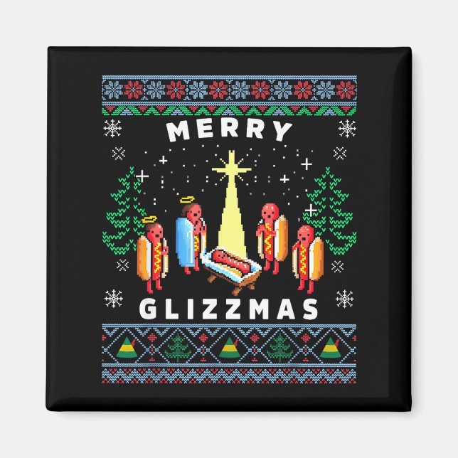 Imã Merry Glizzmas Funny Ugly Christmas Sweater Glizzy (Frente)