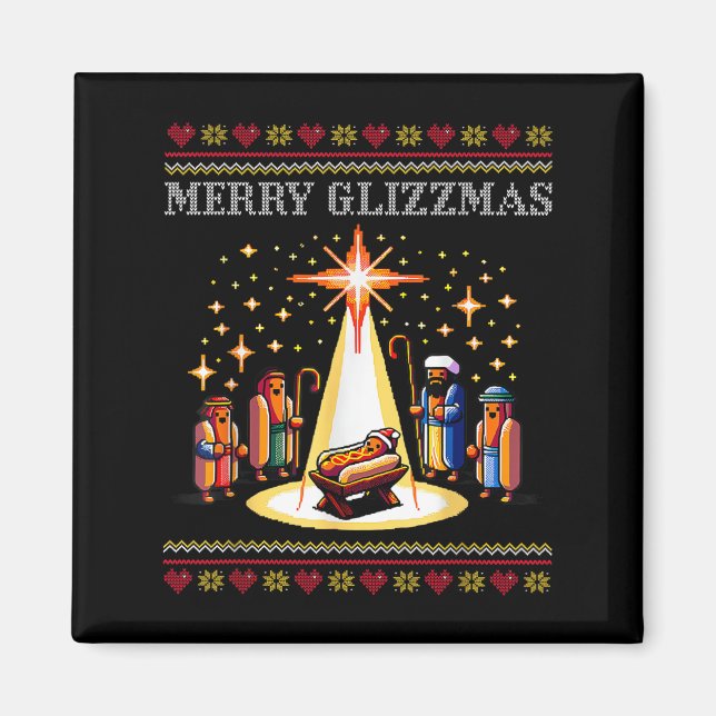 Imã Merry Glizzmas Tacky Funny Merry Christmas Hot Dog (Frente)