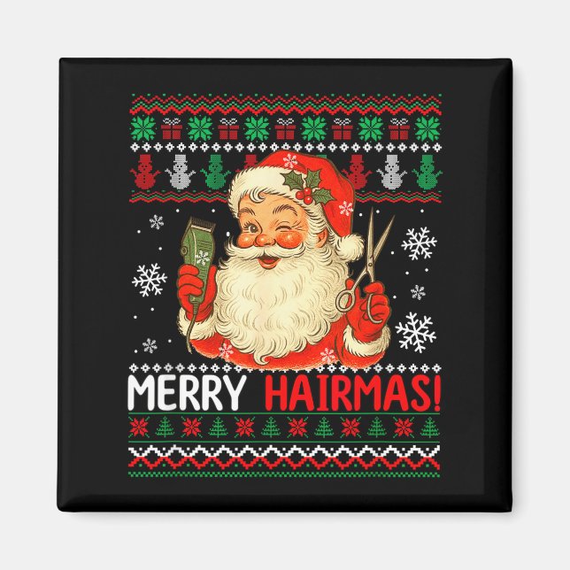 Imã Merry Hairmas Christmas Sweater Santa Hairstylist  (Frente)