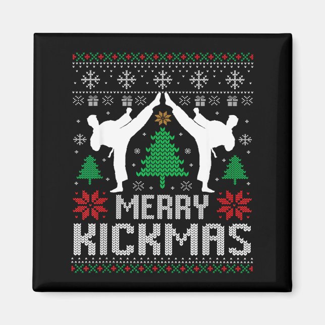 Imã Merry Kickmas Karate Jiu Jitsu Ugly Christmas Xmas (Frente)
