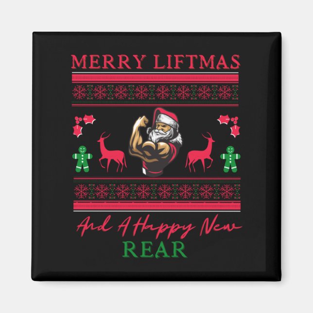 Imã Merry Liftmas And A Happy New Rear Ugly Xmas Gym W (Frente)