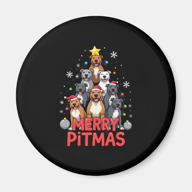 Imã Merry Pitmas Pitbull Dog Ugly Christmas Sweater Tr (Frente)