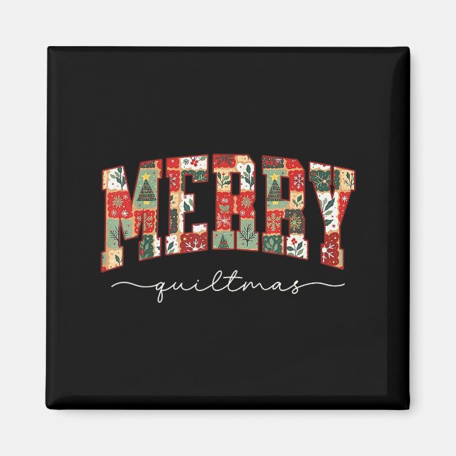 Imã Merry Quiltmas Patchwork Quilters Knitting Sewing  (Frente)