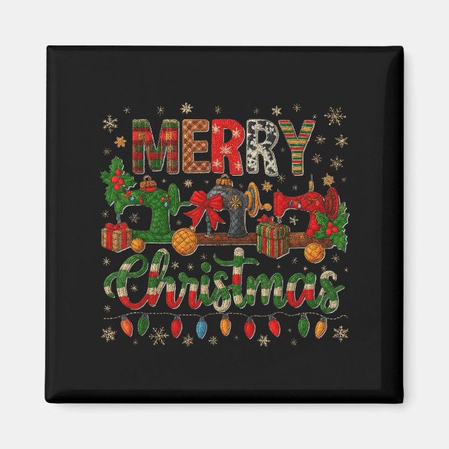 Imã Merry Quiltmas Quilter Sewing Retreat Pajama Chris (Frente)