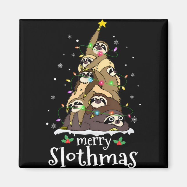 Imã Merry Slothmas Cute Xmas Sloth Santa Hat Christmas (Frente)