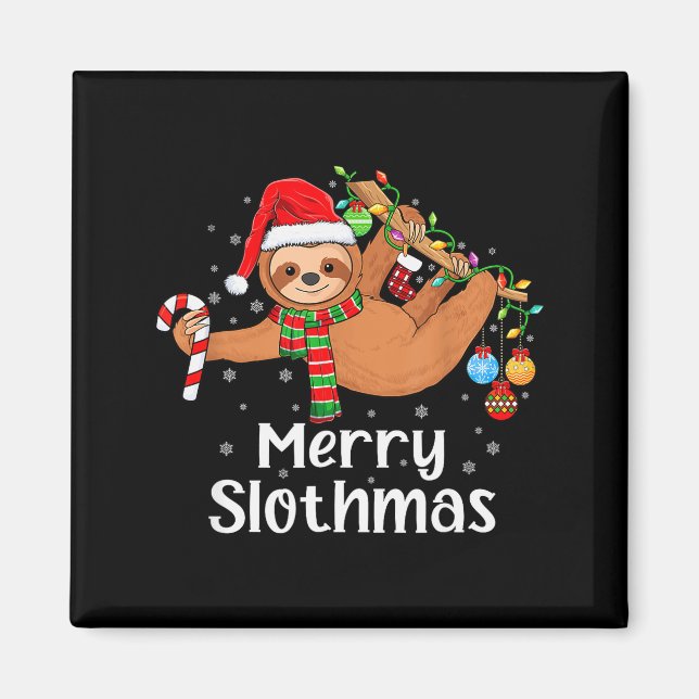 Imã Merry Slothmas Cute Xmas Sloth Santa Hat Christmas (Frente)