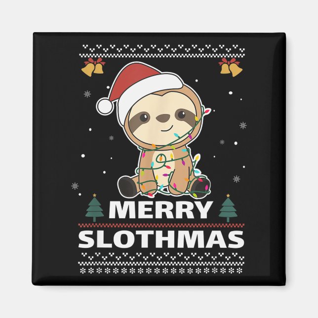 Imã Merry Slothmas Funny Sloth Christmas Pun  (Frente)