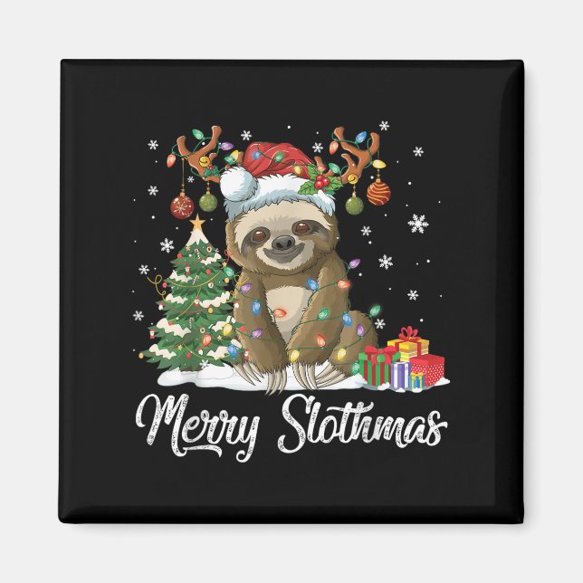 Imã Merry Slothmas Funny Sloth Christmas Tree Lights X (Frente)
