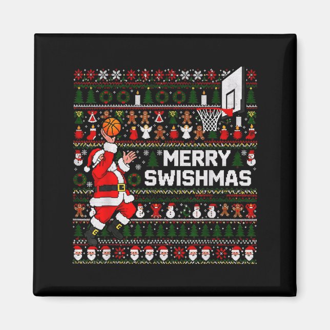 Imã Merry Swishmas Santa Basketball Ugly Sweater Style (Frente)