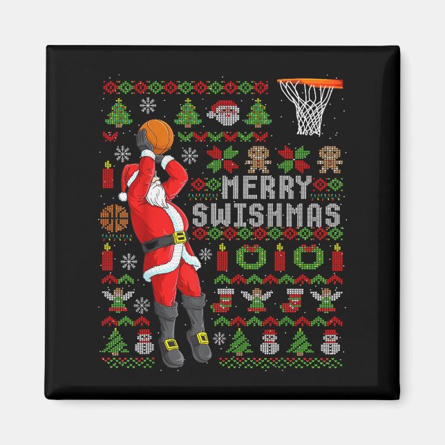 Imã Merry Swishmas Ugly Christmas Basketball Christmas (Frente)