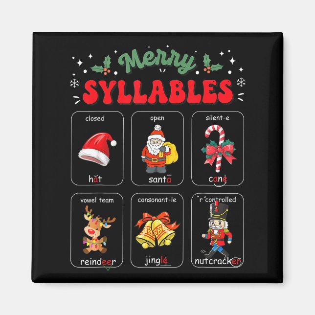 Imã Merry Syllables Xmas Phonics Reading Teacher Holid (Frente)
