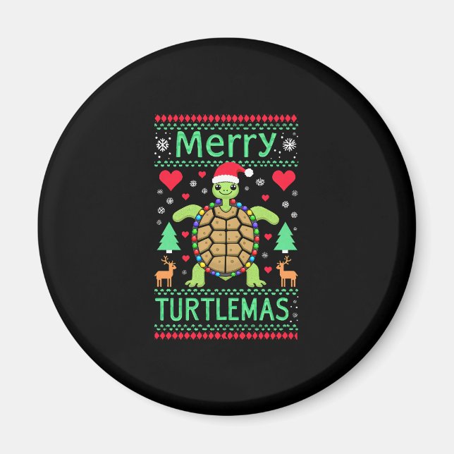 Imã Merry Turtlemas Christmas Lights Cute Turtle Santa (Frente)
