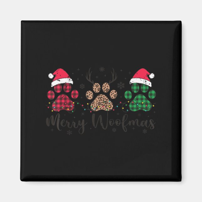 Imã Merry Woofmas Dog Lover Retro Holiday Top Puppy Ch (Frente)