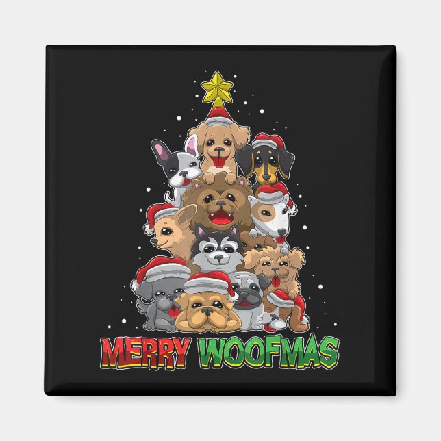 Imã Merry Woofmas - Merry Christmas For Dog Lovers  (Frente)