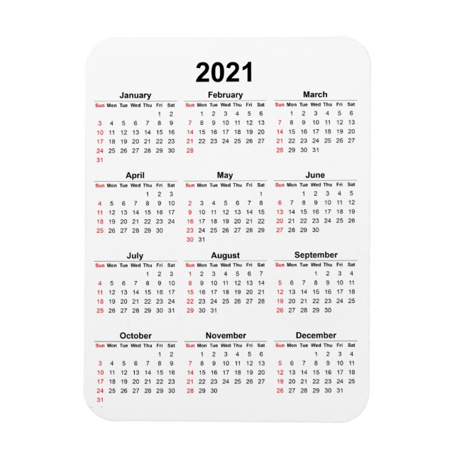 Ímã Mês 2021 Calendário (Vertical)