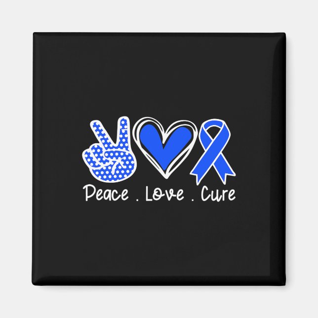 Imã Mês da Consciência Blue Ribbon Peace Love Cure Fai (Frente)