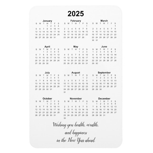 Ímã Mês de 2025 Calendar Magnet com Cotação (Vertical)