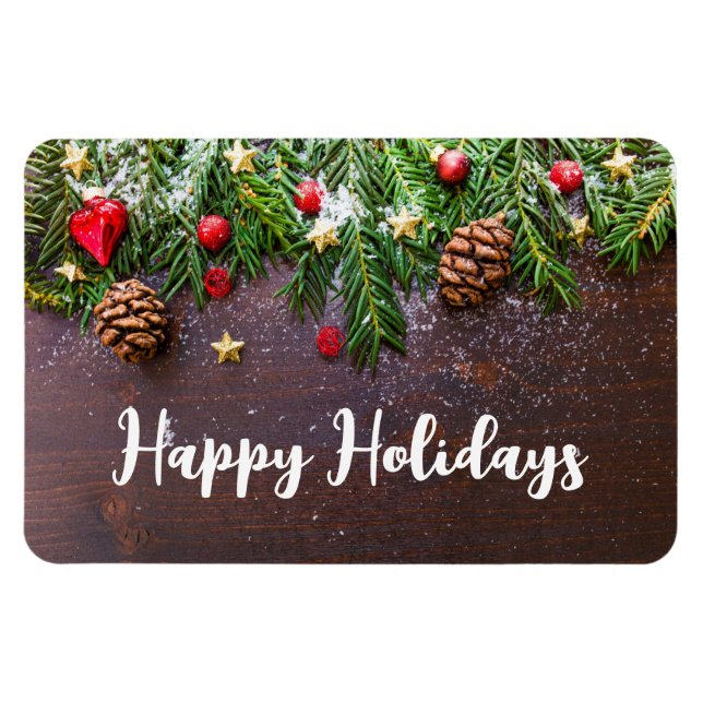 Ímã Mesa de Natal russa com pinheiro e neve (Horizontal)