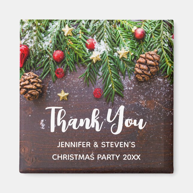 Imã Mesa de Natal russa com pinheiro e neve Obrigado (Frente)